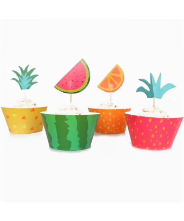 Warmhm 24pcs Top Hat Hawaii Cupcake Toppper Hawaii Toppper Hawaii Fruit Toppper Child Muffin Cup Colorful