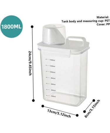 Veesper Laundry Detergent Dispenser 1800ml Clear Airtight Washing Powder Dispenser with Scale and Cup Detergen Box for Solid Liquid Laundry Detergent Dispenser Washing Powder Dispenser 1800ml With Scale - Buy Online on SooperMarket.com
