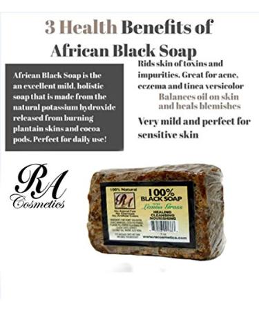 RA Cosmetics 100% Black Soap with Lemon Grass - Natural Skin Care 5 oz | Buy Internationally - Buy Online on SooperMarket.com