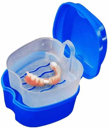 Denture Case Orthodontic Dental Retainer Box False Teeth Storage Container Dentures Container with Filter for Home & Travel Blue2