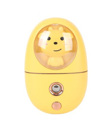 Face Steamer USB Rechargeable Mini Facial Mist Sprayer Cute Animal Design Vibration Compact and Small 35ml Water Tank for Traveling (Yellow)