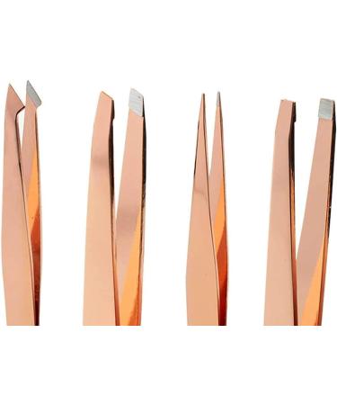 4-Piece Eyebrow Tweezers Set - Pointed & Angled Tweezers with Stylish Leather Look Case - Gold | International Shipping Available - Buy Online on SooperMarket.com