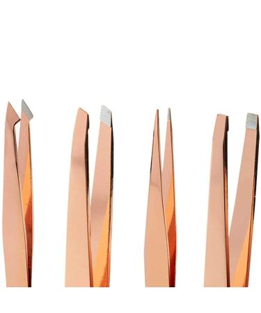 Wresetly 4-Piece Eyebrow Tweezers Set - Pointed & Angled Tweezers with Leather Case - Gold | Perfect for Precision Grooming | International Shipping Available - Buy Online on SooperMarket.com