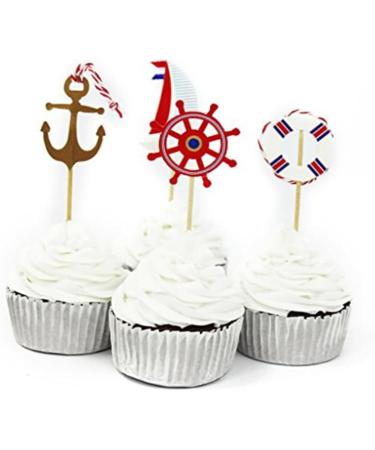 SWOOMEY 24pcs Nautical Cupcake Toppers Top Hat Nautical Theme Party Picks Nautical Cupcake Picks Nautical Cake Topper Birthday Nautical Topper With Line Ocean - Buy Online on SooperMarket.com
