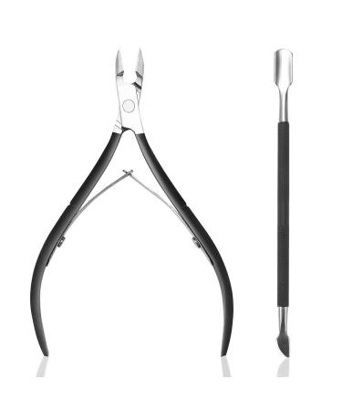 Cuticle Nipper with Cuticle Pusher-Professional Grade Stainless Steel Cuticle Remover & Cutter-Durable Manicure and Pedicure Tool