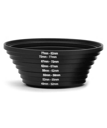 CamDesign 8pcs Metal 82mm,77mm,72mm,67mm, 62mm,58mm,55mm,52mm,49mm Step Up Rings Lens Adapter Filter Set Compatible with Digital SLR Camera
