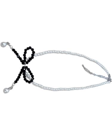 Oralgo's Bohemian Pearl Necklace | Loop Trailer & Collarbone Chain | Crystal Pearls Jewelry for Women & Girls - Black - Buy Online on SooperMarket.com