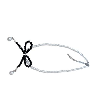 Oralgo's bohemian pearl necklace loop trailer collarbone chain crystal pearls collarbone chain jewelry for women and girls black
