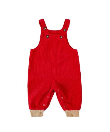 Volunboy Unisex Baby Cotton Dungarees Toddler Corduroy Striped Adjustable Overalls 3-4 Years Red