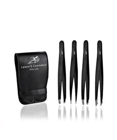 Lalano s Cosmetics 4 -part precision twin set made of stainless steel - perfect precision for eyebrow plucking face hair removal High quality tweezers for women and men - color black