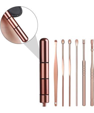 6pcs Stainless Steel Ear Cleaning Swab Kit | Rose Gold Ear Pick Set for Ear Wax Removal | Healeved Headphones Earbuds Cleaner - Buy Online on SooperMarket.com