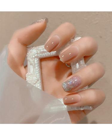 Diduikalor 24Pcs Short Nude Fake Nails | Full Cover Acrylic Glossy Artificial Nails for Women Girls - Buy Online on SooperMarket.com