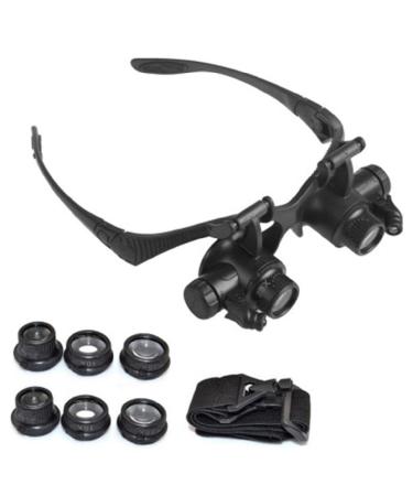 Glasses Magnifier Cold Warm Light Source Glass with Led Light 6 Lenses with 2 LED Light Illuminated Magnifier It is Suggested to Use A Single Eye for Viewing at Area Only Because Will
