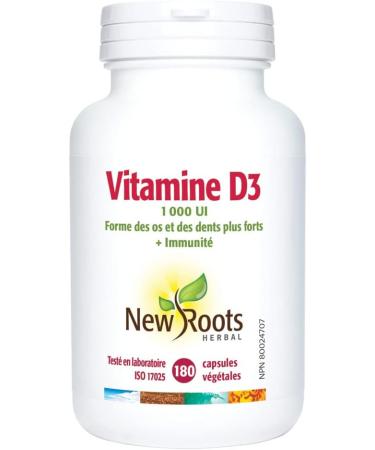 New Roots Herbal - Vitamin D3 1000 IU 180 Capsules - Helps in the Development and Maintenance of Bones and Teeth - Helps to Maintain and Support Immune Function - Buy Online on SooperMarket.com