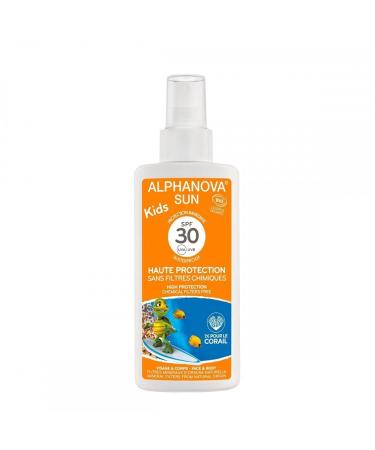 Alphanova Sun Organic Sunscreen Spray For Kids High Protection with SPF 30 Waterproof 125 ml