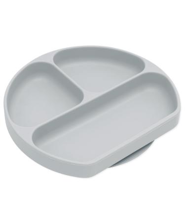 Bumkins Silicone Grip Dish Suction Plate Divided Plate Baby Toddler Plate BPA Free Microwave Dishwasher Safe - Grey