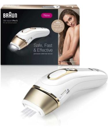 Braun IPL SILK Expert Pro 5 Hair Removal Device | Permanent Hair Removal Alternative | Venus Razor & Bag | Ideal Gift for Women | PL5014 - White/Gold - Buy Online on SooperMarket.com