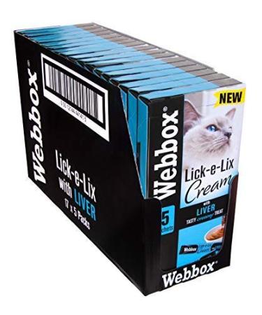 Webbox Lick e Lix Cream with Liver Cat Treats 5 Pieces Case of 17 | Tasty and Nutritious Sachets - Packaging May Vary