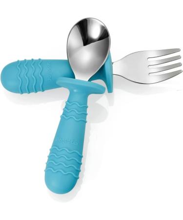 PandaEar 4 Set Baby Toddler Silicone Stainless Steel Utensils Silverware Spoon Fork - BPA Free, Anti-Choke Design (Blue&Grey) - Buy Online on SooperMarket.com
