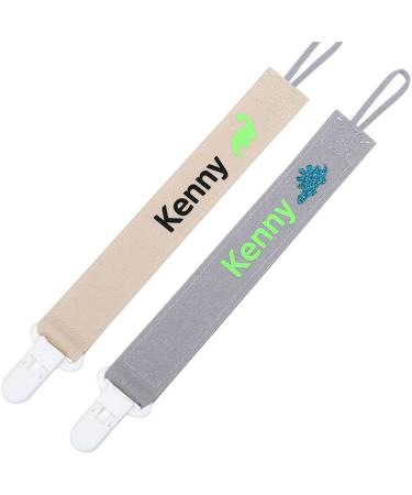Ausbay Pacifier Clip Personalized Name(2 Pack) Custom Cotton Paci Holder Leash Personalized Baby Gift Binky Clips Strap with Name Personalized Pacifier Holder Fits Pacifiers (Gray+Beige)