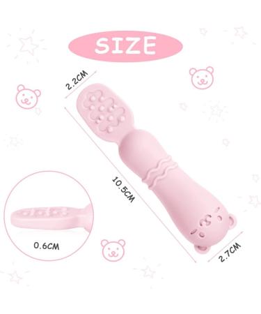 Vicloon Baby Fork and Spoon Set - 2Pcs Silicone Weaning Spoon for Self Feeding - Easy Grip Toddler Cutlery Kit - Soft Infant Utensils (Pink) - Buy Online on SooperMarket.com