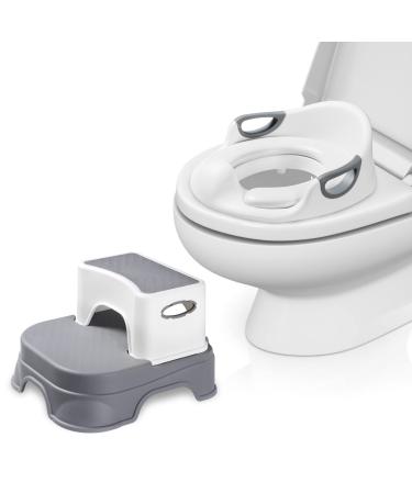 Potty Training Seat with Step Stool Ladder for Kids, Safe Toilet Seat with Splash Guard for Boys, 2 in 1 Detachable Step Stool for Girls and Boys, 2 Cushions, 1 Cleaning Brush and Hook, Gray