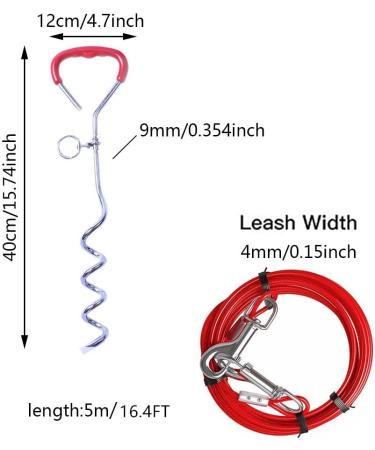 Mithui ju Dog Tie Out Cable and Stake Pet Traction Rop Heavy Duty Stake-Out Dog Spike Spiral Pet Ground Anchor Spike in Ground for Outdoor Camping Yard and Garden Small Medium Pets (16FT/5M Red) 16FT/5M Red - Buy Online on SooperMarket.com