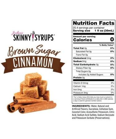 Jordan's Skinny Syrups | 0 Calories | 0 Sugar | 0 Carbs Brown Sugar Cinnamon Syrup 750ml - Buy Online on SooperMarket.com