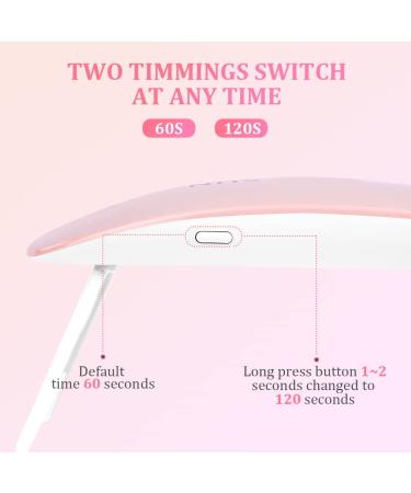 URAQT Mini Gel Nail Lamp - Portable 6W UV LED Gel Nail Dryer with USB, Professional Nail Art Tool for Gel Polish - Pink - Buy Online on SooperMarket.com
