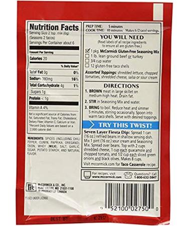 Mccormick Gluten-Free Taco Seasoning Mix - 1.25oz (Pack of 3) - Buy Online on SooperMarket.com