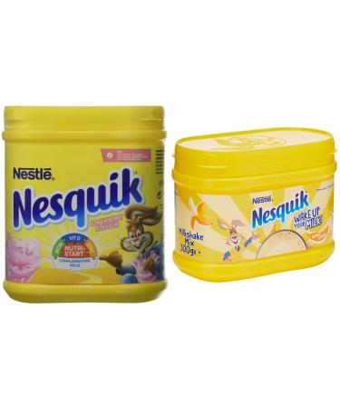 Nesquik Strawberry Powder Tub 500 g (Pack of 10) & Banana Milkshake Mix 300g