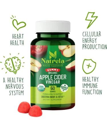 Natrela Organic Apple Cider Vinegar Gummies with The Mother - 60ct | USDA Certified, Vegan, Immune & Detox Support - Buy Online on SooperMarket.com