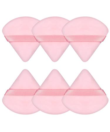Pimoys 6 Pieces Powder Puff Face Soft Triangle Makeup Puffs for Loose Powder Body Powder Velour Cosmetic Foundation Sponges Beauty Gifts Makeup Tools(Pink)