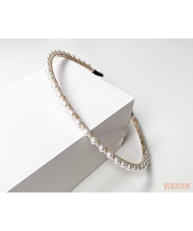 4 Pcs Pearl Headbands for Women - Gold & White Faux Pearl Hair Band with Rhinestones - Bridal Headdress Hair Hoop - Buy Online on SooperMarket.com