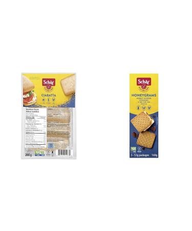 Schar Gluten-Free Ciabatta Buns - Non GMO Dairy Free Preservative Free Quick and Delicious Parbaked Buns Pack of 4 Rolls x 50g & Gluten-Free Honeygrams - Non GMO Lactose Free 160g White Ciabatta Bun+ Honeygrams