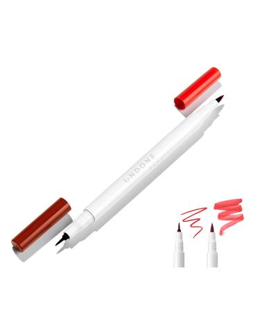 Undone Beauty Forever Lip 2-in-1 Stain and Precision Liner with Deep Enhancing Shade and Sheer Stain for Longwearing Naturally Full Lip Look and Soothing Aloe - Clean Vegan and Paraben & Cruelty Free - Sun Red