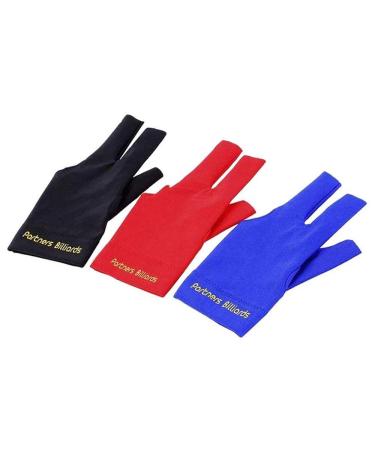 Pofet 4pps man woman elastic lycra left hand 3 fingers billiard queue glove for protect carom pool snooker queue sport (red blue black gray)