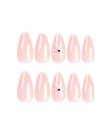 Light Pink Press on Nails - Glossy Short Fake Nails with Bow Tie | 24Pcs Full Cover Nail Art for Women & Girls - Buy Online on SooperMarket.com