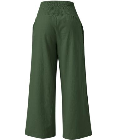 Gufesf Women's Cotton Linen Palazzo Pants - Wide Leg Summer Trousers with Pockets, B2-green Large - Buy Online on SooperMarket.com