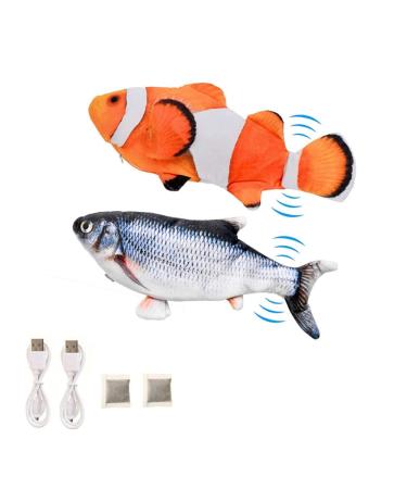 BangShou 2 Pieces Electric Moving Fish Cat Toy Realistic Flopping Fish with Catnip Interactive Flapping Wagging Fish Kitten Kicker