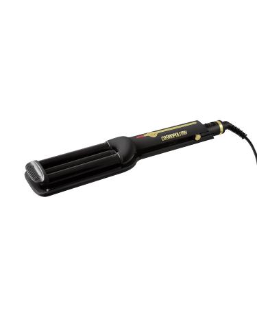 Cosmopolitan Hair Waver Curling Iron 3 Barrel Curling Wand Wavy Hair Curler Ceramic-Coated Triple Barrel Styler for Beach Waves Portable Curling Tongs for Men & Women Travel & Home - Black & Gold