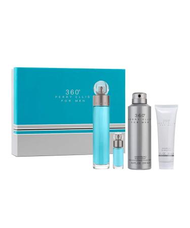 Perry Ellis 360 4 Piece Set For Men (3.4 Eau Di Toilette + 3.0 After Shave Balm + Deo Stickk + 75 Ml Eau Di Toilette Spray) 1 Count (Pack of 1)