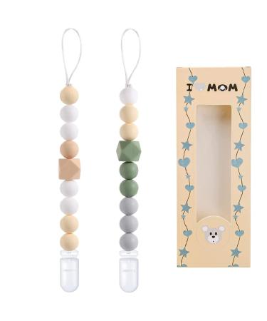 2 Pack Pacifier Clip for Baby Boys Girls Silicone Pacifier Holder Flexible Binky Clips for Baby Gift Green Orange