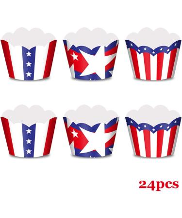 48pcs 4th Of July Cupcake Toppers Wrappers Independence Day Cupcake Toppers Firework Star USA Patriotic Cupcake Picks Patriotic Party Supplies Cake Decorations - Buy Online on SooperMarket.com