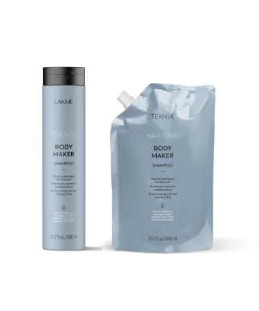 Lakme Teknia Body Maker Shampoo and Refill Bundle | Volumizing Shampoo for Fine Hair | Vegan Paraben-free Hair Thickening Shampoo (300+600 ml) 900 ml (Pack of 1)
