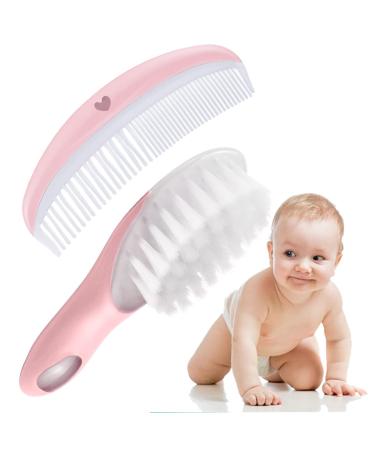 LNQ LUNIQI Baby Brush and Comb Set Soft Bristle Baby Brush Massage Scalp Brush for Newborn Cradle Cap Scalp Cleaning Care (Pink)