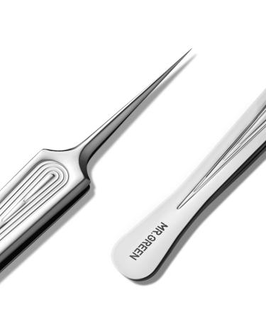 MR.GREEN Ingrown Hair Tweezers Needle Nose Pointed Tips Tweezers For Eyebrows Splinters Blackhead Removal Acne Clip Extractor (Long)