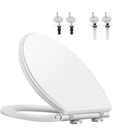 Hibbent Premium Elongated Toilet Seat with Cover(Oval) Quiet Close, One-Click to Quick Release, Easy Installation Never Loosen Hinge, Slow Close Toilet Seat and Cover, Easy Cleaning-White Color 18.5'' Elongated