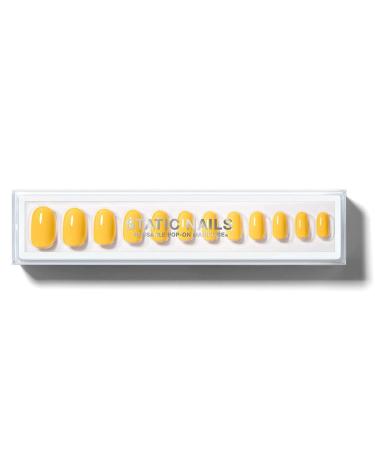Static Nails Reusable Pop-On Manicure Set  Non-Damaging Glue-On Nails (Sunny Round) - False Nails with Static Nail Glue  Nail Set  Fake Acrylic Press On Nails