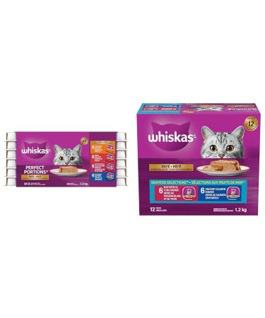 WHISKAS Perfect Portions Adult Wet Cat Food & Seafood Selections Adult Wet Cat Food Pat Multipack - 6 Whitefish and Tuna 6 Salmon 12x100g Tray Cat Food + Cat Food 6 Whitefish and Tuna